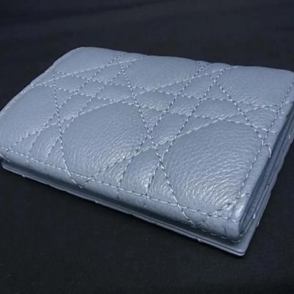 Christian Dior Caro Glycine Wallet Cannage Leather Card Case Coin